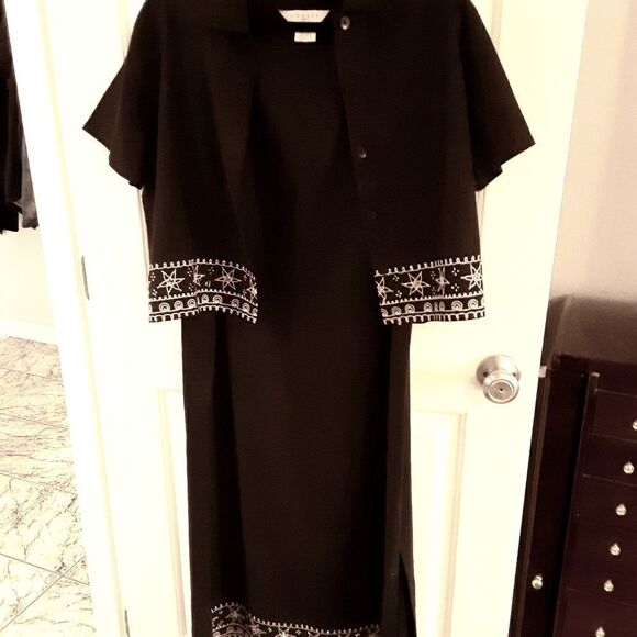 OUTFIT JP Dress And Jacket Set Black Sleeveless Sheath Crop Embroidered Beading - Picture 2 of 7